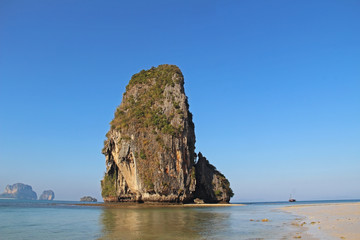 Phra Nang Beach and limestone cliffs in Krabi. Railay, Andaman Sea, Thailand.