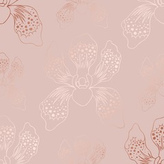 Rose gold. Luxury vector texture with orchids and metallic effects