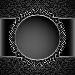 Vintage round frame with metal border ornament on black pattern