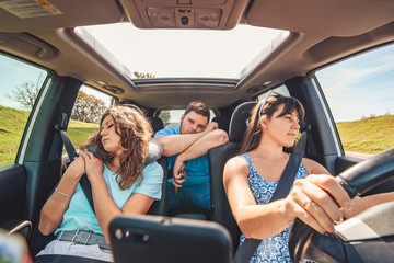 boring people in car. long road trip