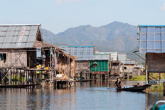 Wooden floating village on Inle Lake in Shan, Myanmar