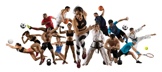 Foto op Plexiglas Enorme multi-sportcollage atletiek, tennis, voetbal, basketbal, enz. © Andrey Burmakin