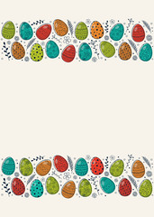 Easter background with hand drawn eggs and copyspace. Vector