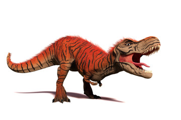 Tyrannosaurus rex, T-rex dinosaur from the Jurassic period (3d illustration isolated with shadow on white background)