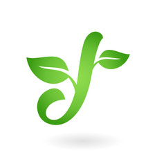 J letter calligraphic organic logo green leaves