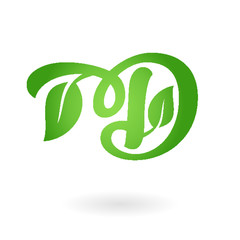 D letter calligraphic organic logo green leaves