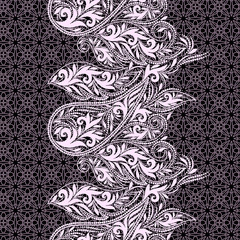 Seamless black and white lace pattern with paisley and flowers. Traditional ethnic ornament. Vector print. Use for wallpaper, pattern fills,textile design.