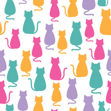 Colorful cats silhouettes vector seamless pattern