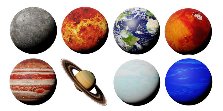 the planets of the solar system isolated on white background (3d space render, elements of this image are furnished by NASA)