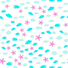 Underwater world in deep ocean. Silhouette of different fishes. Seamless vector EPS 10