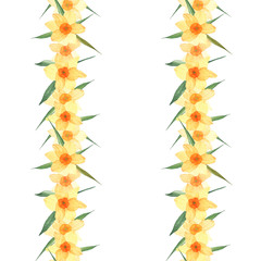 Seamless watercolor spring flower background. Watercolor flowers randomly arranged in a seamless pattern. Spring flower texture on a white background.