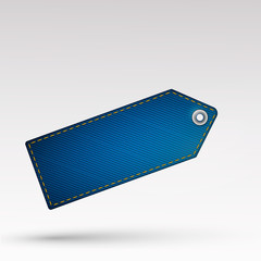 Realistic discount jeans texture tag for sale promotion. Vector vintage label template. Illustration