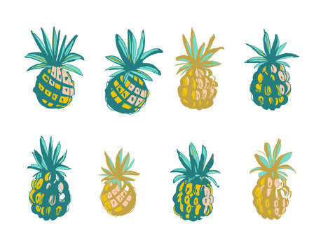 Tropical beach party pineapples ananas grunge design. Black white print