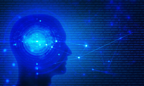 digital ai network technology illustration background 3d brain robotic human head, 01 code computer hacker