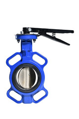 Butterfly valve isolated on white background. Manual valve