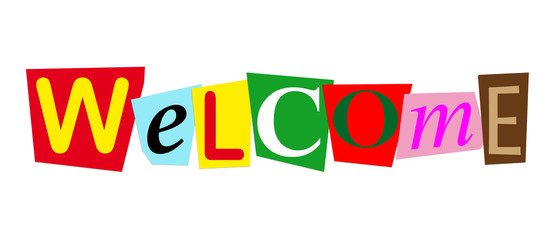 word welcome spelled with colorful overlapping cut out letters