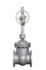 New large rotary valve of silver-gray color for installation in the water supply system. Close up, isolated. Manual valve