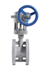 New rotary valve type is silver gray for installation in the water supply system. Close up, isolated. Manual valve
