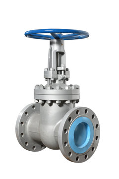 New rotary valve type is silver gray for installation in the water supply system. Close up, isolated. Manual valve