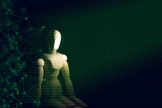 robot and technology artificial intelligence machine data network deep learning process concept - Powered by Adobe