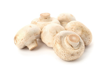 Fresh raw champignon mushrooms on white background