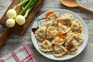 Pierogi, Varenyky, pyrohy with filling, traditional dish of East European cuisine