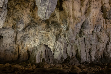 Fototapeta na wymiar Stalactites and stalagmites at the Caves of Barac in the municipality of Rakovica, Croatia