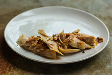 chicken legs (boiled chicken meat). top  food background. copy space