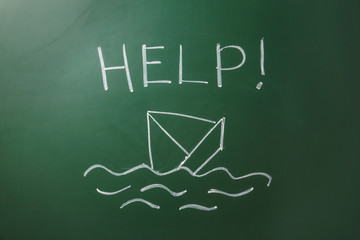 Drawing of sinking boat and word 