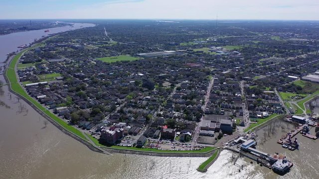 Aerial Pan of Algiers New Orleans from Left to Right on a Sunny Day
