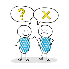 Talking cartoon stickmen with business icons. Vector
