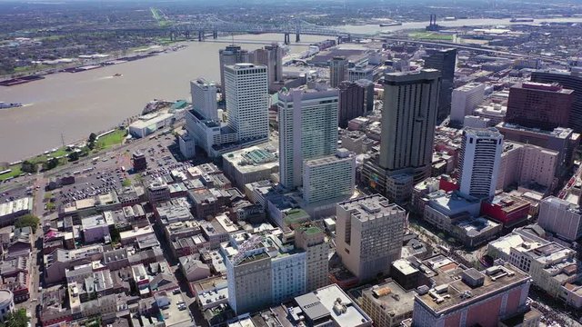 Aerial Pan of Downtown New Orleans from Left to Right