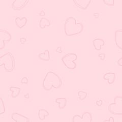 Soft, pastel pink background with hearts. Vector seamless pattern with hearts. Cute sweet love baby background. Colorful design for textile, wallpaper, fabric, decor.