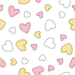 Soft, pastel pink background with hearts. Vector seamless pattern with hearts. Cute sweet love baby background. Colorful design for textile, wallpaper, fabric, decor.