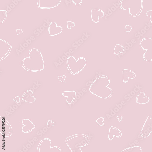 "Soft, pastel pink background with hearts. Vector seamless pattern with