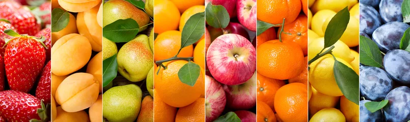 Rolgordijnen fruit collage of various types fruits © Nitr