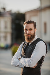Fototapeta na wymiar Handsome bearded businessman in Zrenjanin