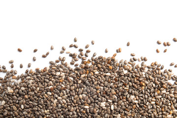 Chia seeds isolated on white, top view