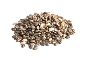 Pile of chia seeds isolated on white