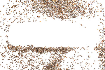 Naklejka premium Frame made of chia seeds on white background, top view with space for text