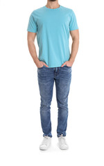 Obraz premium Young man on white background, closeup. Weight loss