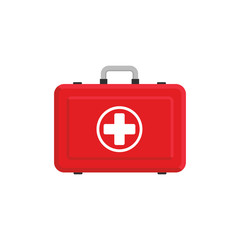 Red first aid box illustration. Flat design. Vector. Isolated.
