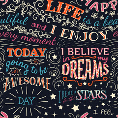 Colorful lettering with positive affirmations. Seamless pattern