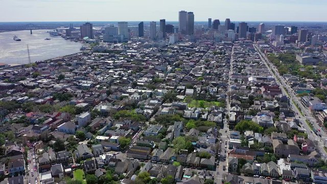 Aerial Zoom Down of the French Quarter Over Downtown New Orleans