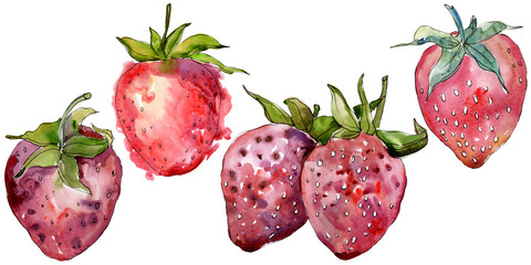Strawberry healthy food in a watercolor style isolated. Watercolor background set. Isolated berry illustration element.
