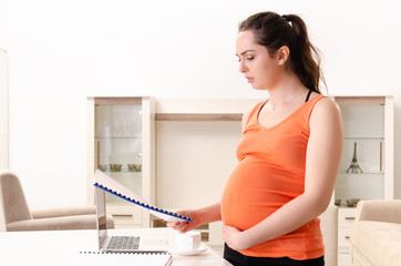 Young pregnant woman working at home 