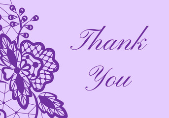 Thank you card with lace border on violet background