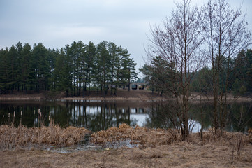 Endangered nature, the remains of a building on the shore