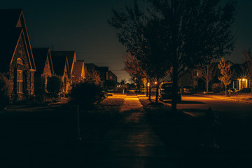 Residential Housing Neighborhood Street at Night in Bentonville Arkansas