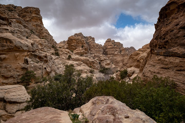 Fototapeta na wymiar Stone formation landscape in Little Petra Jordan